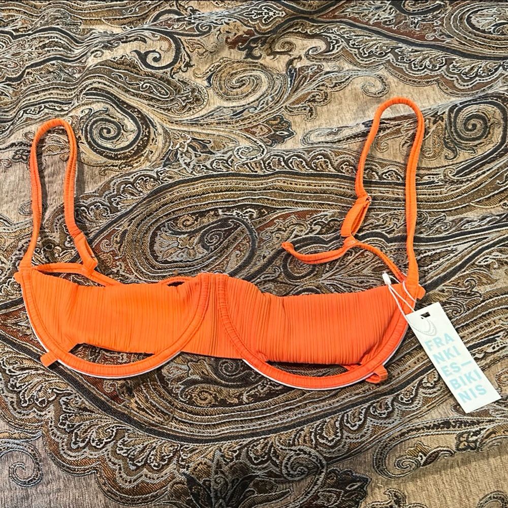 Frankie's Bikinis Campbell Plisse Orange and Bikini Top